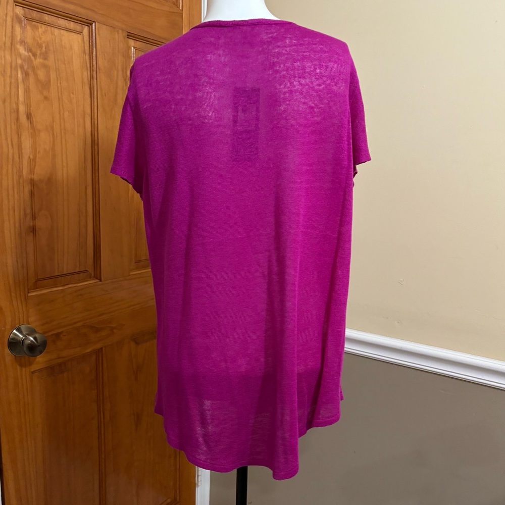 Eileen Fisher Fuchsia Organic Linen Short Sleeve Top - Picture 3 of 5